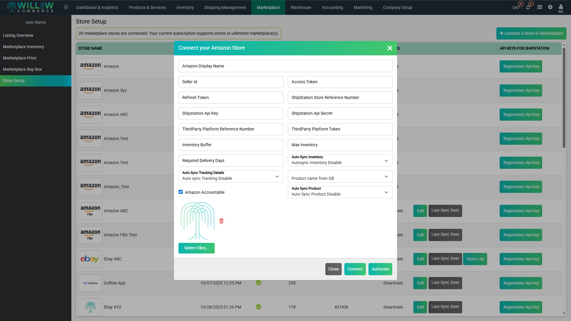 Marketplace configuration form